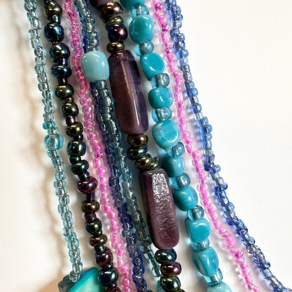 Blue and Violet Beaded Multi-Strand Necklace Made in Indonesia - Picture 2 of 6